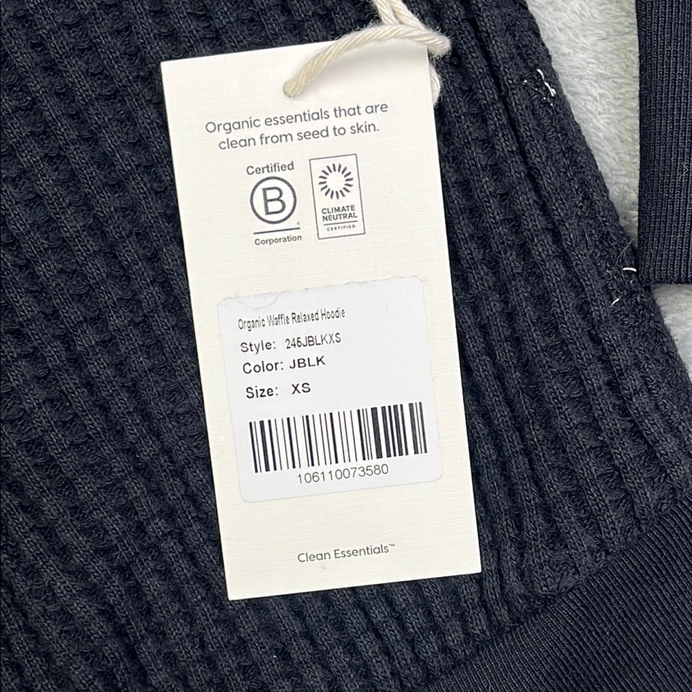 NEW MATE The Label XS 100% Organic Cotton Black‎ Waffle Relaxed Knit Hoodie - Picture 2 of 10